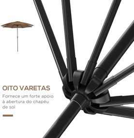Chapéu de Sol Ø300x240 cm Chapéu de Sol a Manivela com Teto Inclinável