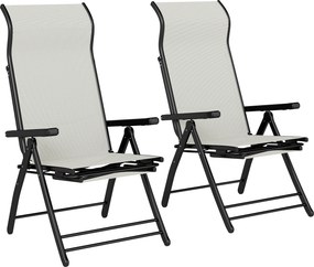 Outsunny Conjunto de 2 Cadeiras Dobráveis Reclináveis de Jardim Exterior com Encosto Alto Ajustável em 5 Posições Apoio para Pés Cinza Claro | Aosom Portugal