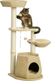 Arranhador para gatos, para trepar, arranhador para gatos, altura 119 cm, colunas reforçadas com nicho, rede e 2 bolas suspensas