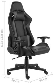 Cadeira de gaming giratória PVC cinzento