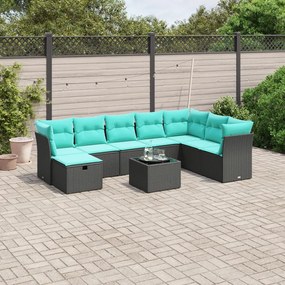 vidaXL 9 pcs conjunto de sofás p/ jardim c/ almofadões vime PE preto
