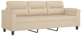 Sofá 3 lugares c/ almofadas 180 cm microfibra cor creme