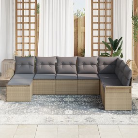 Conjunto de Sofá de Jardim de 8 Peças com Almofadas Bege em Rattan Pol