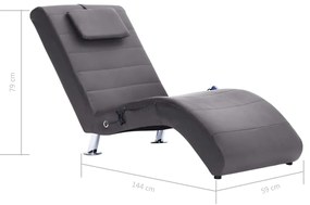 Chaise longue de massagem c/ almofada couro artificial cinzento