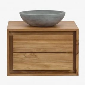 Conjunto De Móvel De Casa De Banho Em Madeira De Teca Jabari Madeira De Teca & Cimento Cinzento Redondo Ø40 Cm Tarsis & Sem Espelho & Sem Torneira -