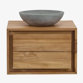 Conjunto De Móvel De Casa De Banho Suspenso Em Madeira De Teca Jabari Madeira De Teca & Cimento Cinzento Redondo Ø40 Cm Tarsis & Sem Espelho - Sklum