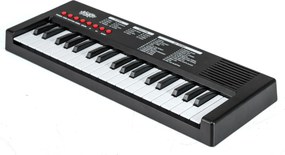 Teclado de piano para crianças elétrico portátil de 37 teclas com 8 ritmos, 8 tons e 22 demos Instrumento musical eletrónico Preto