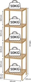 Estante de banheiro em bambu 140 x 33 x 33 cm Castanho