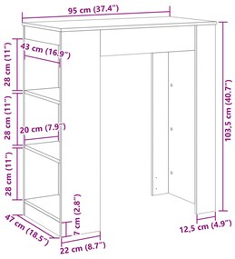 Mesa de bar c/ prateleiras derivados de madeira cinza cimento