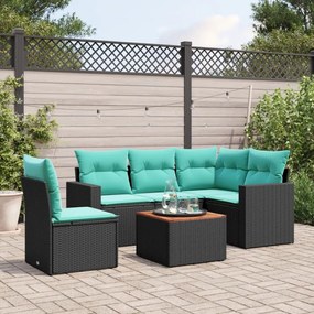 vidaXL 6 pcs conjunto de sofás p/ jardim c/ almofadões vime PE preto
