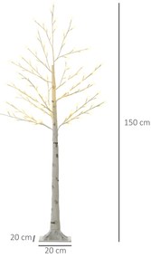 HOMCOM Árvore Sintética Altura 150cm com 120 Luzes LED IP44 Ajustável em 3 Modos Ramos Flexíveis e Base de Candeeiro Árvore de Decoração de Natal para Interiores 20x20x150cm Branco
