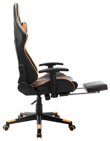 Cadeira gaming c/ apoio de pés couro artificial preto/laranja