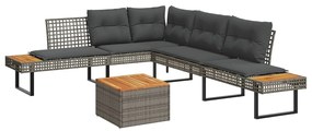 2 pcs conj. sofás de jardim c/ almofadões vime PE/acácia cinza