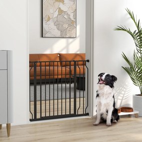 Barreira de Segurança para Cães Extensível para Escadas e Portas 75-95 cm com 1 Extensão e 10 cm Altura 76 cm Preto