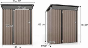 Abrigo de Jardim para Ferramentas, 150 x 89 x 185 cm, Cobertura Inclinada, Cinzento