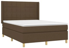 Cama box spring c/ colchão/LED 140x200cm tecido castanho-escuro