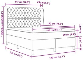 Cama Box Spring com Colchão Cinza Claro 140x190 cm em Veludo
