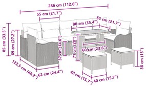 Conjunto de Sofá de Jardim vidaXL de 10 Peças com Almofadas Rattan Pre