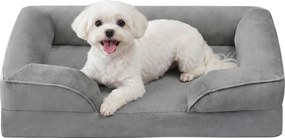 Cama ortopédica para cães tamanho M, 76 x 51 x 16 cm, capa removível, bordas mais altas Cinza claro
