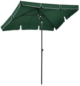 Outsunny Chapéu de Sol Retangular de Jardim 198x130x240cm Chapéu de Sol de Alumínio com Função de Inclinação para Terraço Pátio Exterior Verde