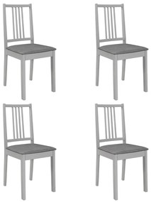 247639 vidaXL Cadeiras de jantar com almofadões 4 pcs madeira maciça cinzento