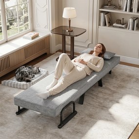 Sofá-Cama Individual, 186 x 64 cm, Conversível em 3 Modos, Cinzento-claro