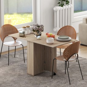 Mesa de Sala de Jantar Dobrável Mesa de Madeira com 2 Prateleiras de Armazenamento e Rodas para Cozinha 75x140x74 cm Castanho