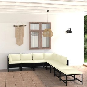 8 pcs conjunto lounge de jardim c/ almofadões vime PE preto