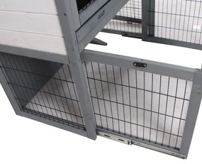 PawHut Coelheira de Exterior de Madeira de 2 Níveis Gaiola para Coelhos e Animais Pequenos com Teto Asfástico Zona Aberta Bandeja Removível e Rampa 101,5x90x100cm Cinza