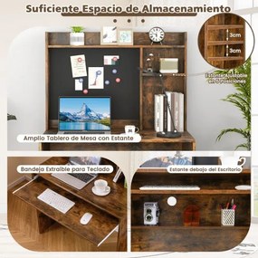 Secretária para computador 89 x 50 x 138 cm com quadro de avisos magnético com prateleira e bandeja para teclado para estúdio Castanho
