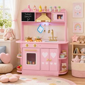 Cozinha Infantil de Brincar, 79,5 x 29,5 x 97 cm, com Exaustor e Quadro para Desenhar, Cor-de-rosa