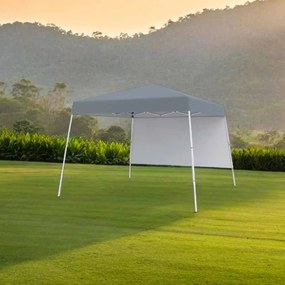 Tenda 300 x 300 cm Pop Up Dobrável com 1 Parede Lateral Com Saco, jardim, campismo, feiras, eventos com Estrutura Metálica Cinzenta