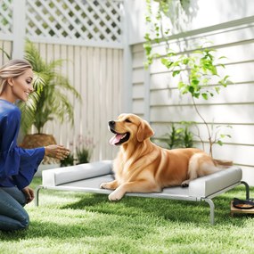 Cama Elevada para Cães com Latertais Amovíveis Cama Elevada para Cães Grandes Portátil com Malha Respirável 130x90x30 cm Cinza Claro