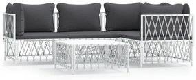 5 pcs conjunto lounge de jardim com almofadões aço branco