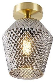 Candeeiro de teto Art Deco latão com vidro fumê - Karce Art Deco