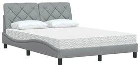 Cama com colchão 140x200 cm tecido cinzento-claro