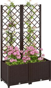 Floreira com treliça, canteiro elevado, para exterior, com 6 orifícios de drenagem, 80 x 40 x 135 cm, castanho