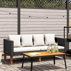 vidaXL Sofá de jardim de 2 lugares com almofadões vime PE preto
