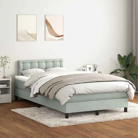 vidaXL Cama boxspring c/ colchão 120x220 cm veludo cinzento-claro