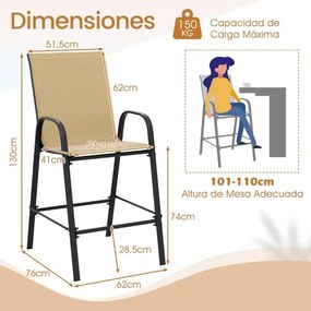 Conjunto de 2 cadeiras de bar com encosto, apoios de braços e apoios para os pés, capacidade de peso de 150 kg para bar, jardim, 62 x 76 x 130 cm, beg