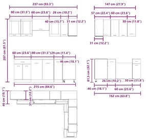 11 pcs armário de cozinha conjunto deriv. madeira madeira velha