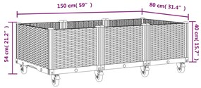 Vaso/floreira de jardim c/ rodas 150x80x54 cm PP cinzento-claro