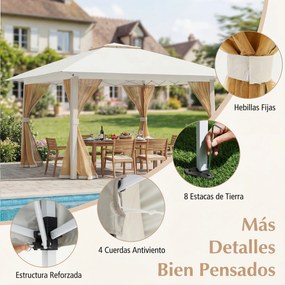 Tenda de Jardim Dobrável, 394 x 394 cm, Cobertura Dupla e Rede, Bege