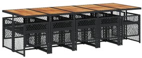 11 pcs conjunto de jantar p/ jardim c/ almofadões vime PE preto