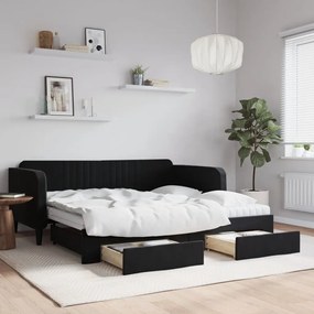 vidaXL Sofá-cama com gavetão e gavetas 90x190 cm veludo preto