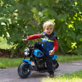 Motocicleta Elétrica para Crianças de 18-36 Meses com Bateria 6V Farol e Rodas Auxiliares Removíveis 76x42x57 cm Azul