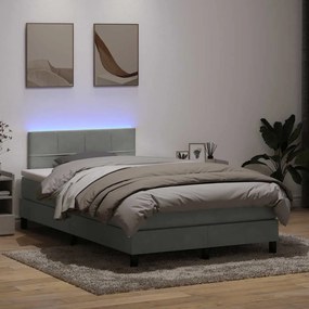vidaXL Cama box spring c/ colchão e LED 120x220 cm veludo cinzento-claro