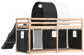 Beliche com escorrega e cortinas 90x190 cm branco e preto