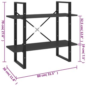 Estante com 2 prateleiras 80x30x70 cm contraplacado cinzento