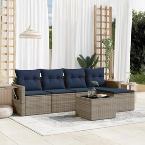 vidaXL 6 pcs conjunto sofás p/ jardim c/ almofadões vime PE cinzento